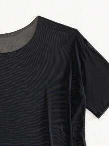 SHEIN Swim Solid Sheer Mesh Cover Up,Summer Beach - Black - View 6
