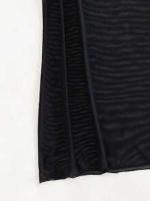 SHEIN Swim Solid Sheer Mesh Cover Up,Summer Beach - Black - View 7