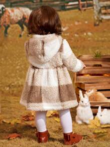 SHEIN Đứa bé gái Họa tiết kẻ sọc trâu Hem xòe Teddy Đầm Có túi - Nhiều màu - Xem 2