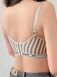 Moonlight&Mama Maternity Striped & Letter Graphic Wireless Bra Sports - Coffee Brown - View 3