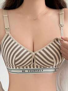 Moonlight&Mama Maternity Striped & Letter Graphic Wireless Bra Sports - Coffee Brown - View 4