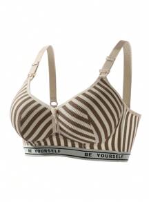 Moonlight&Mama Maternity Striped & Letter Graphic Wireless Bra Sports - Coffee Brown - View 2