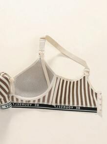 Moonlight&Mama Maternity Striped & Letter Graphic Wireless Bra Sports - Coffee Brown - View 8