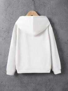 SHEIN Tween Girl Heart & Slogan Graphic Hooded Sweatshirt - White - View 2