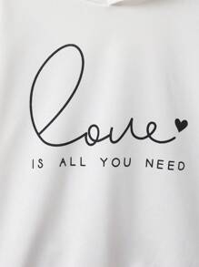 SHEIN Tween Girl Heart & Slogan Graphic Hooded Sweatshirt - White - View 5