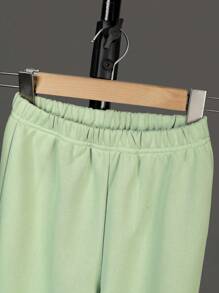 SHEIN Tween Girl Butterfly Print Hoodie & Sweatpants - Green - View 3