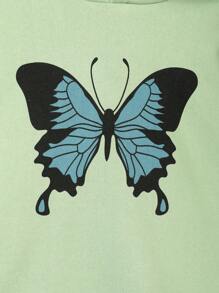 SHEIN Tween Girl Butterfly Print Hoodie & Sweatpants - Green - View 5