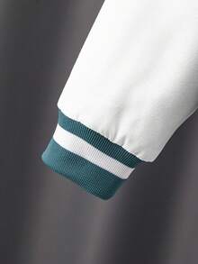 Tween Boy Letter Patched Striped Trim Colorblock Bomber Jacket - Blue and White - View 4