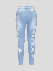 Teen Girl Ripped Raw Hem Jeans - Light Wash - View 2
