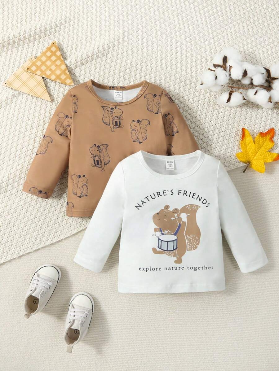 Baby Girl 2pcs Cartoon Graphic Tee - Multicolor - View 1