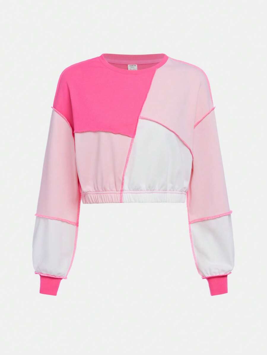SHEIN Teen Girl Colourblock Top-stitching Sweatshirt - Multicolor - View 1