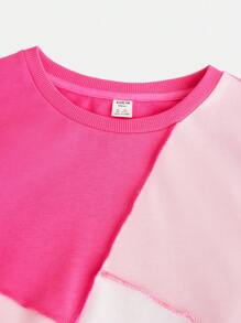 SHEIN Teen Girl Colourblock Top-stitching Sweatshirt - Multicolor - View 3