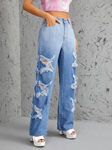 SHEIN ICON High Waist Straight Leg Jeans - Medium Wash - View 5