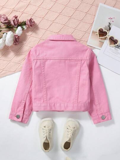 SHEIN Elladie kids 女小童1入組破洞翻蓋口袋牛仔夾克