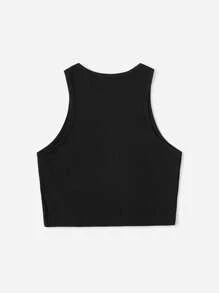 SHEIN EZwear 休閒簡約聖誕圖案修身短款背心，適用於夏季 - 黑色 - 查看 2