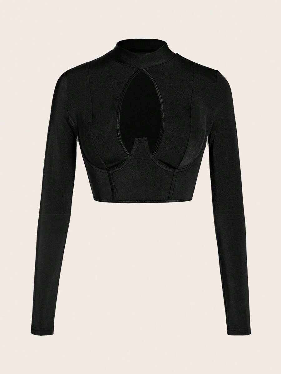 SHEIN ICON Cut Out Front Crop Tee - Black - View 1