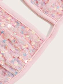 SHEIN ICON Y2K Music Festival Pink Pentagram Embroidered Shiny Sequin Halter Neck Strap - Pink - View 9