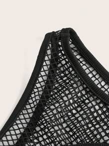 SHEIN ICON Plus Contrast Mesh Cut Out Front Crop Tank Top - Black - View 7