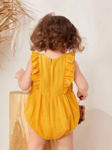 Cozy Pixies Bodysuits Em bé Tương phản ren Xù Dây kéo Khối Màu - Màu vàng - Xem 2