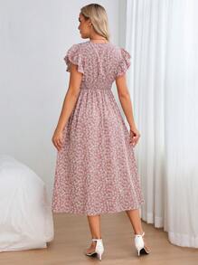 SHEIN Maternity Ditsy Floral Print Butterfly Sleeve Dress - Multicolor - View 2