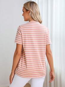 SHEIN Maternity Striped Print Nursing Detail Wrap Hem Tee - Multicolor - View 2