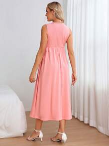 SHEIN 孕婦素色無袖A字連衣裙 - 珊瑚粉 - 查看 2