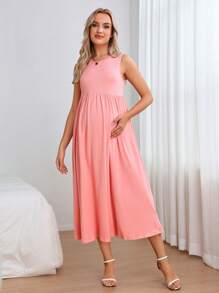 SHEIN 孕婦素色無袖A字連衣裙 - 珊瑚粉 - 查看 6