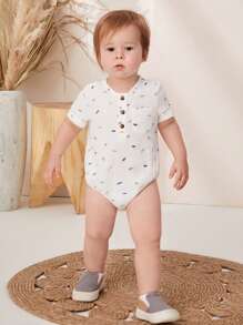 Baby Boy Allover Print Half Button Bodysuit