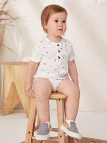 Baby Boy Allover Print Half Button Bodysuit