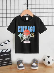 SHEIN 小男童籃球和字母圖案T恤