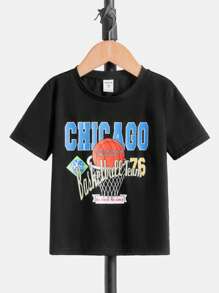 SHEIN 小男童籃球和字母圖案T恤