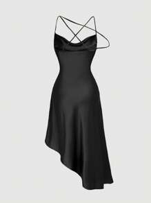 SHEIN MOD Solid Criss Cross Backless Asymmetrical Hem Dress