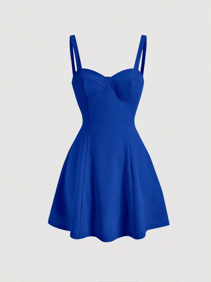 SHEIN MOD Solid Bustier Cami Dress - Royal Blue - View 1