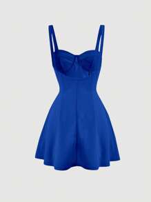 SHEIN MOD Solid Bustier Cami Dress - Royal Blue - View 2