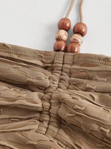 SHEIN MOD 串珠細節後背繫帶掛脖上衣 - 卡其色 - 查看 3