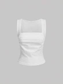 SHEIN MOD Top tank unicolor fruncido - Blanco - Ver 1