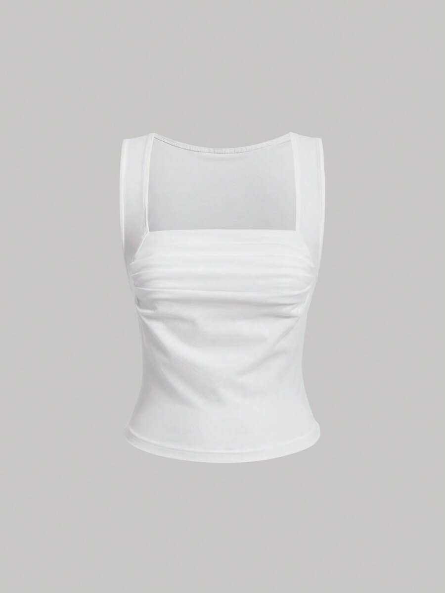 SHEIN MOD Top tank unicolor fruncido - Blanco - Ver 1