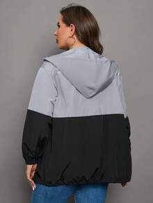 SHEIN LUNE Plus Two Tone Drawstring Hem Hooded Jacket - Multicolor - View 2