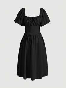 SHEIN MOD Plus Ruched Bust Puff Sleeve Dress,Birthday Dresses For Women,Corset Dress For Women - Black - View 1