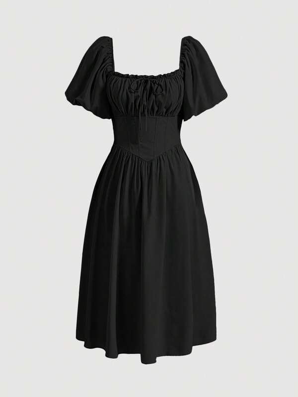 SHEIN MOD Plus Ruched Bust Puff Sleeve Dress,Birthday Dresses For Women,Corset Dress For Women