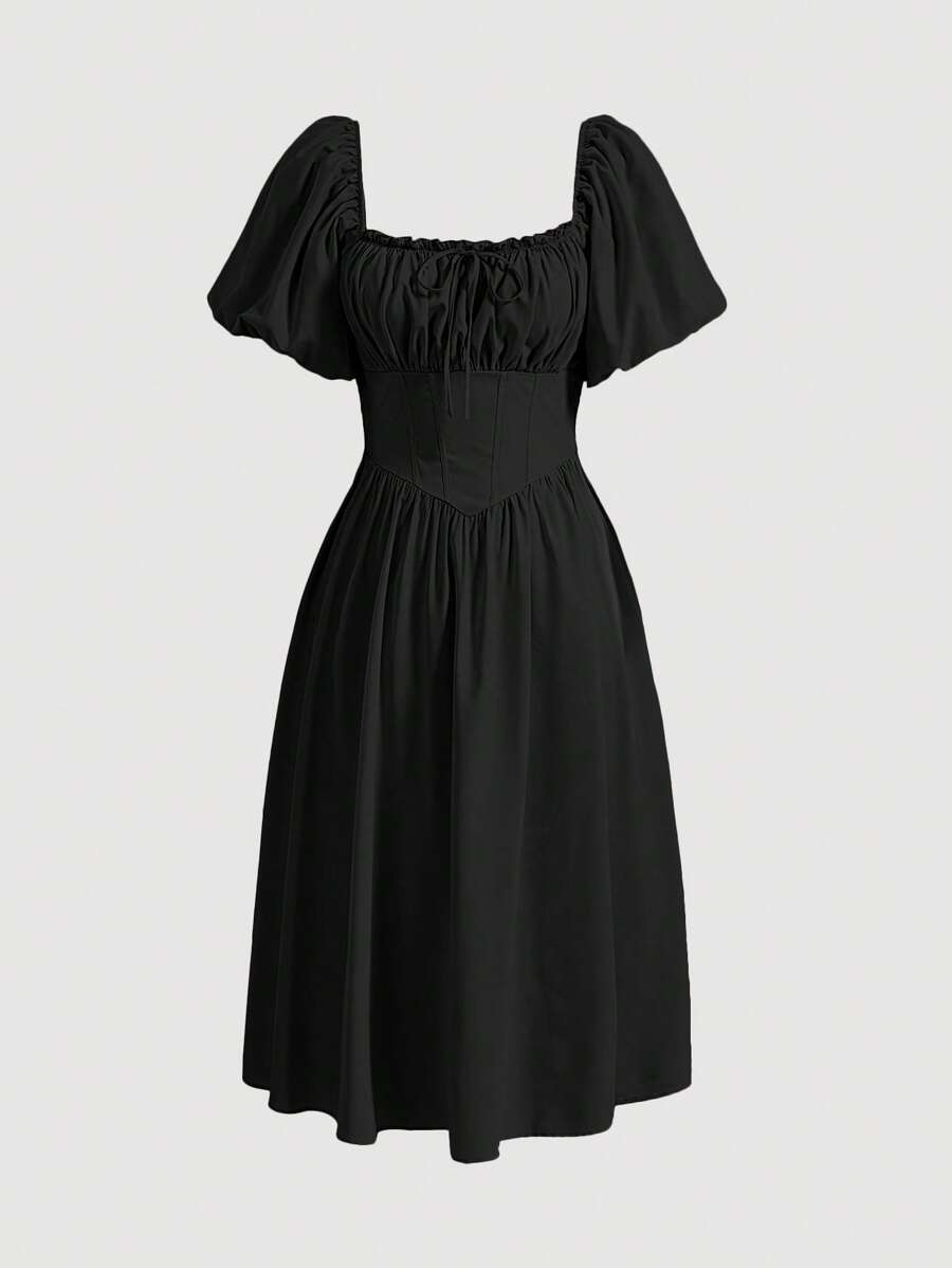 SHEIN MOD Plus Ruched Bust Puff Sleeve Dress,Birthday Dresses For Women,Corset Dress For Women - Black - View 1