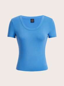 SHEIN BASICS Solid Form Fitted Tee - Blue - View 1