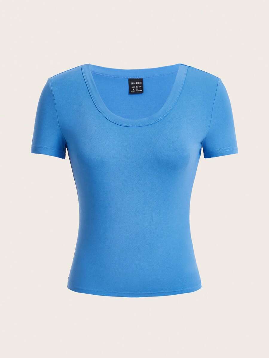 SHEIN BASICS Solid Form Fitted Tee - Blue - View 1