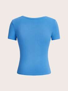 SHEIN BASICS Solid Form Fitted Tee - Blue - View 2