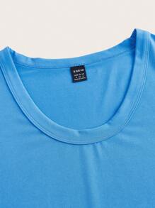 SHEIN BASICS Solid Form Fitted Tee - Blue - View 3