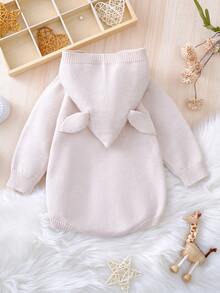 Baby Girl Raglan Sleeve Hooded Knit Bodysuit - Baby Pink - View 2