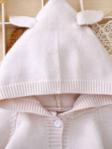 Baby Girl Raglan Sleeve Hooded Knit Bodysuit - Baby Pink - View 6
