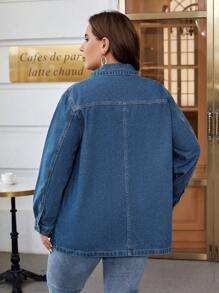 SHEIN Essnce 大碼前紐扣牛仔夾克 - 中等水洗藍 - 查看 2