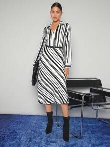 Maija 條紋印花洋裝不附腰帶