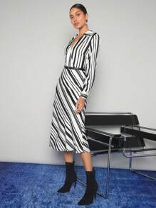 Maija 條紋印花洋裝不附腰帶